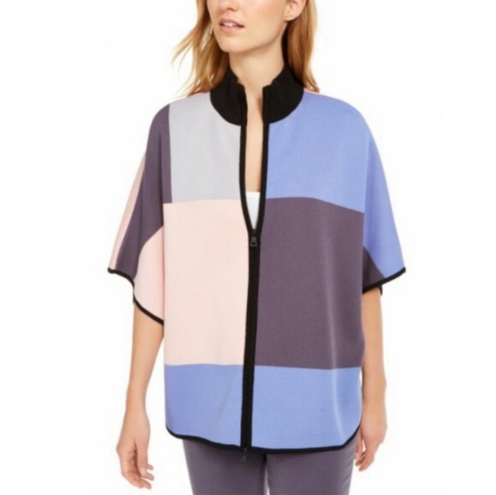 Anne Klein Colorblock Zip Up Sweater Poncho NWT Sz L